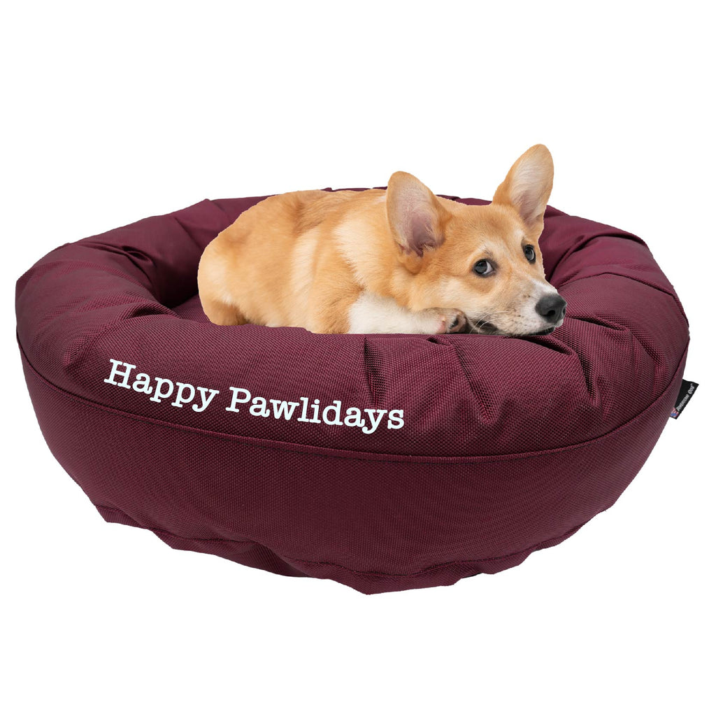 Dog Bed Round Bolster Armor™ 'Happy Pawlidays'