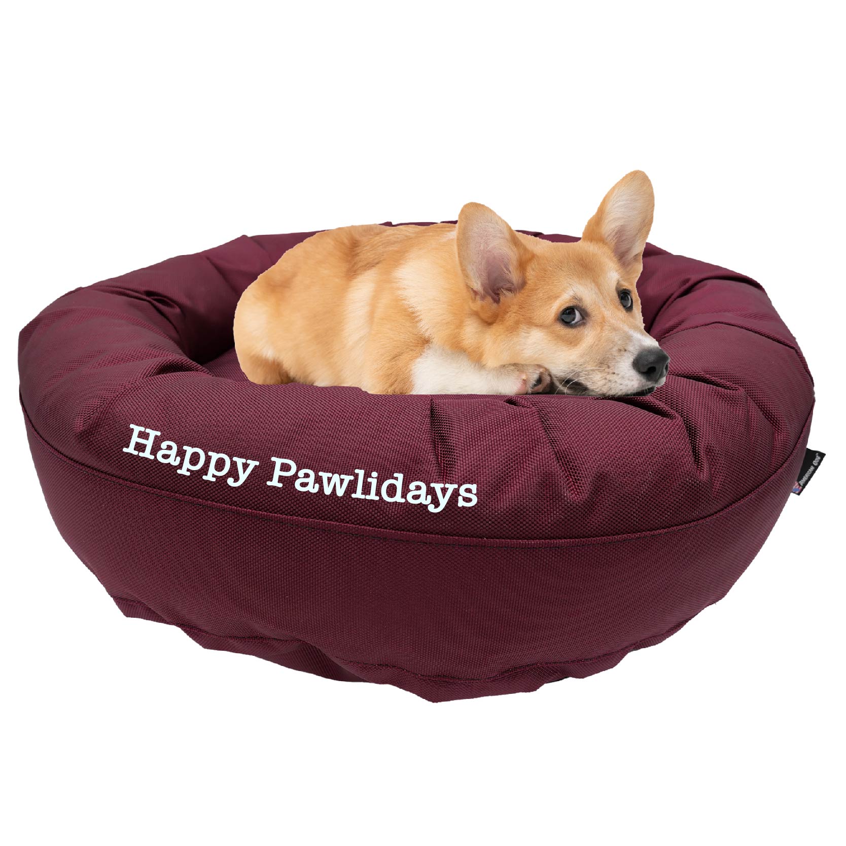 Dog Bed Round Bolster Armor™ 'Happy Pawlidays'
