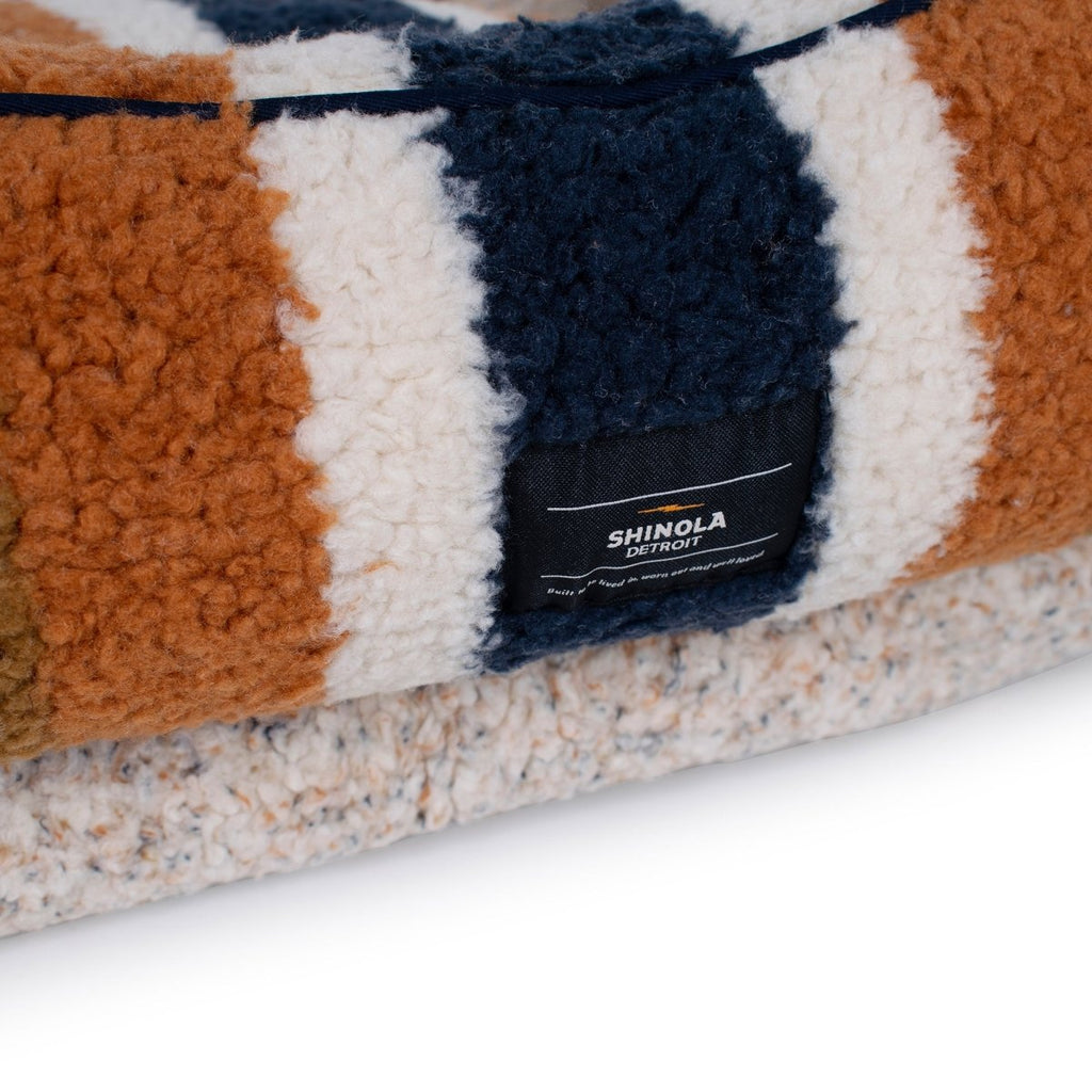 Shinola Brand Stripe Kuddle Berber Dog Bed Oatmeal