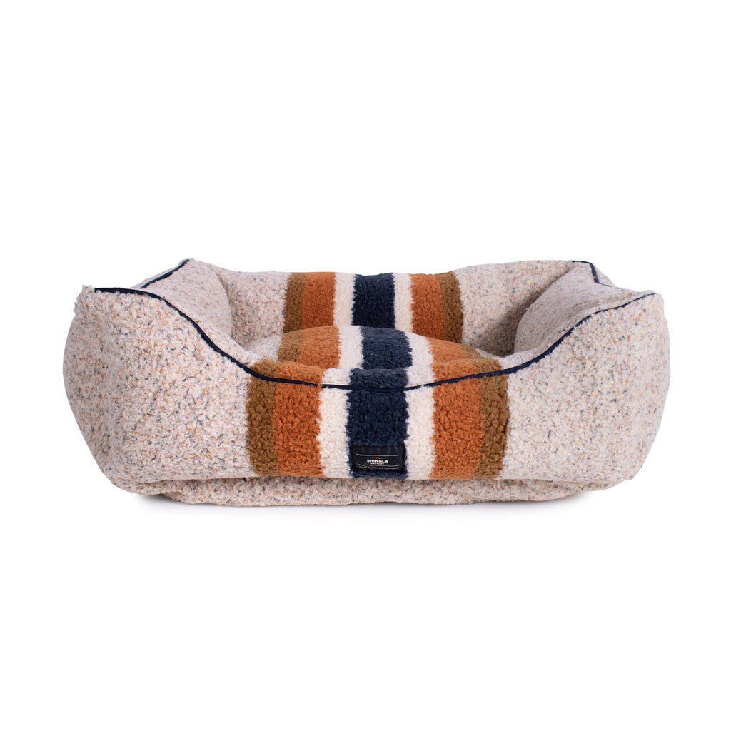 Shinola Brand Stripe Kuddle Berber Dog Bed Oatmeal