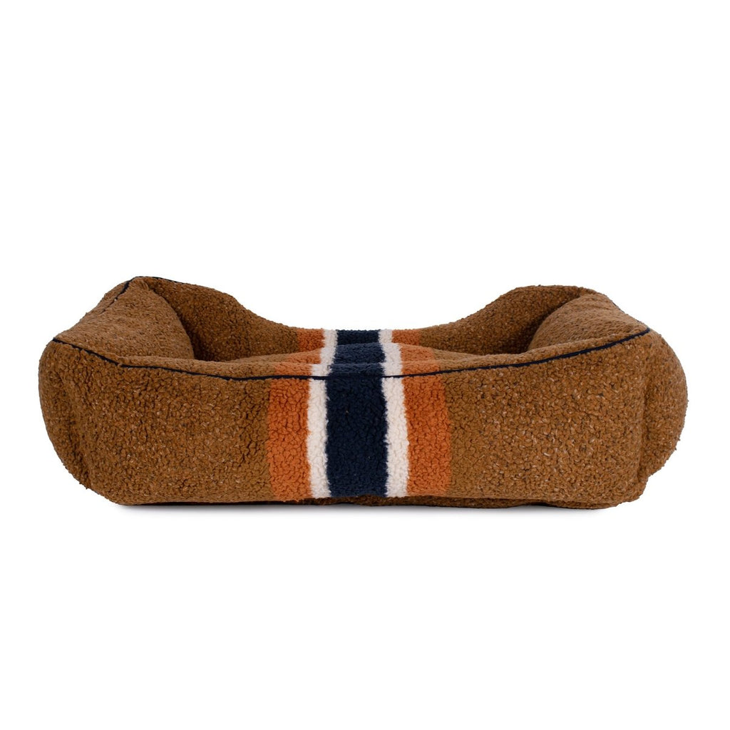 Shinola Brand Stripe Kuddle Berber Dog Bed Rust