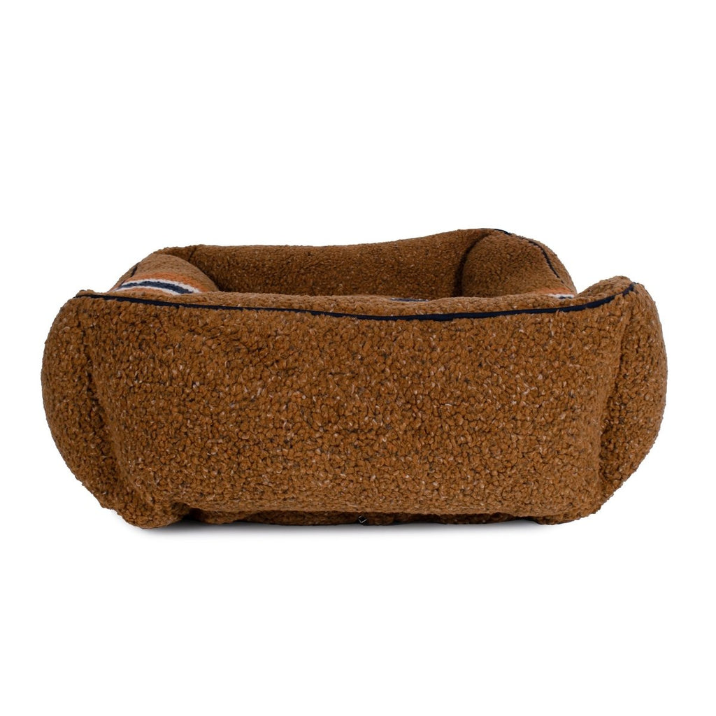 Shinola Brand Stripe Kuddle Berber Dog Bed Rust