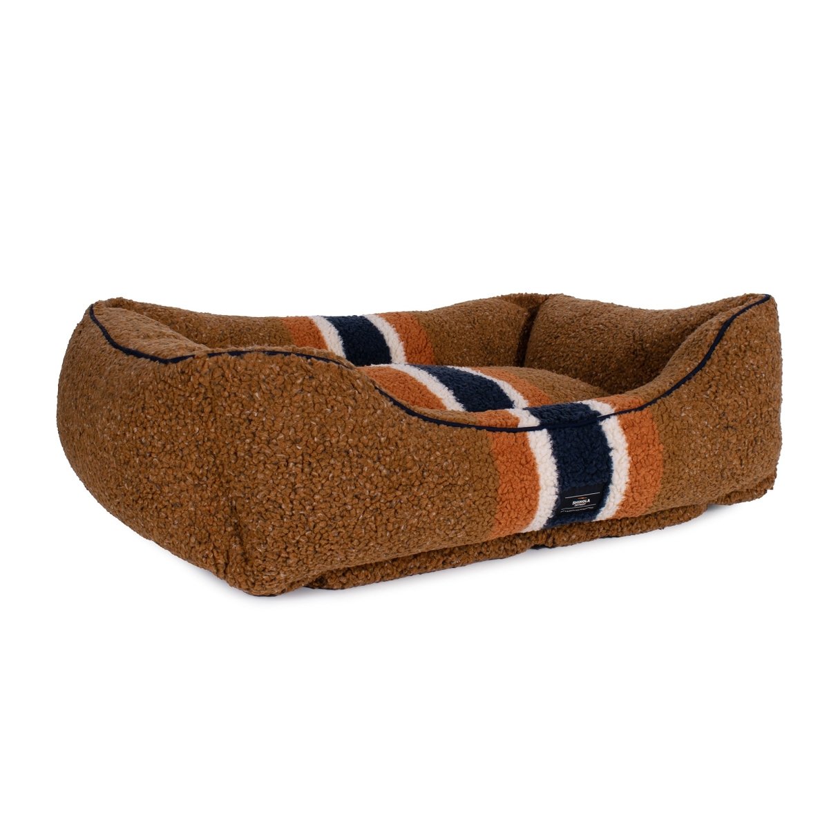 Shinola Brand Stripe Kuddle Berber Dog Bed Rust
