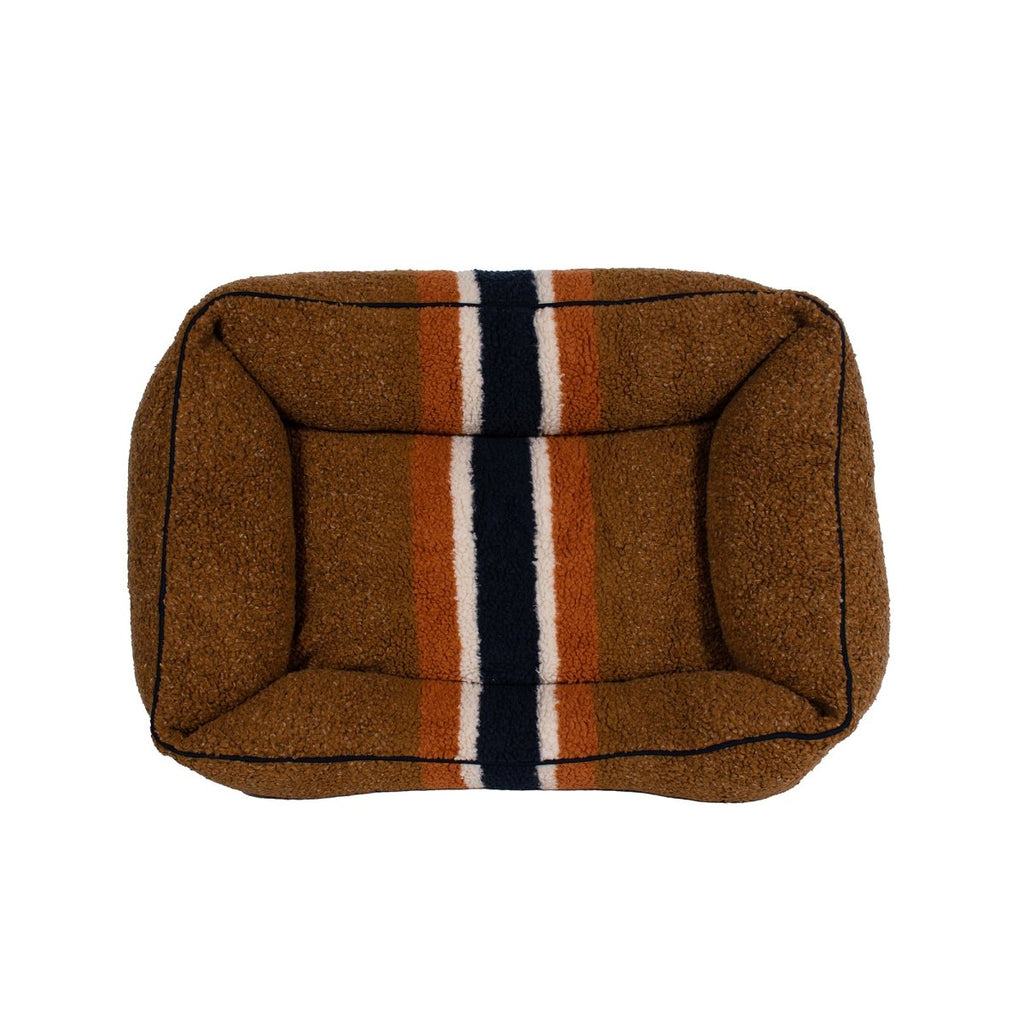 Shinola Brand Stripe Kuddle Berber Dog Bed Rust