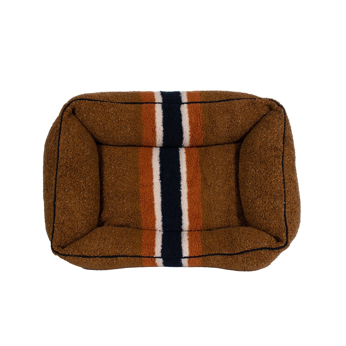 Shinola Brand Stripe Kuddle Berber Dog Bed Rust