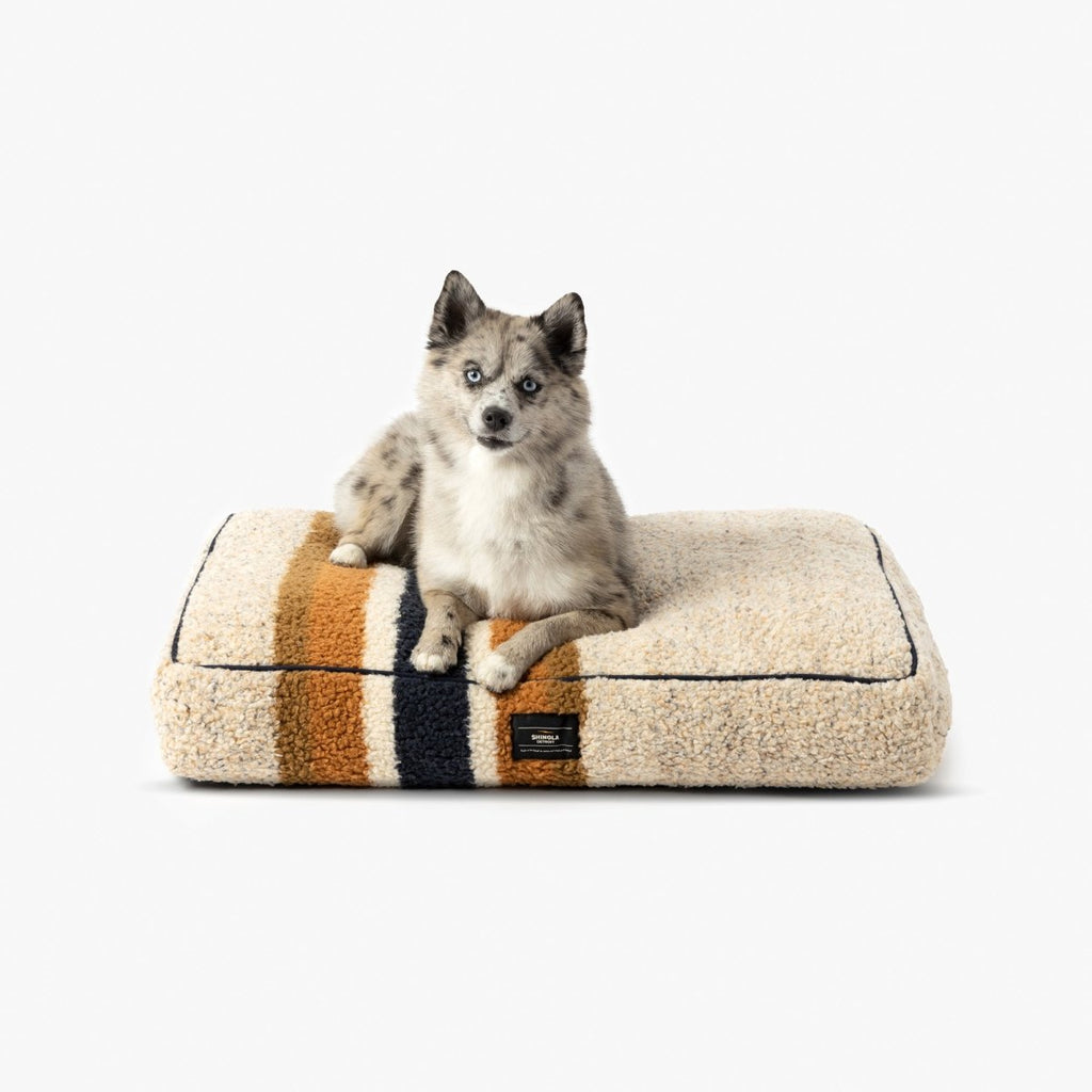 Shinola Brand Stripe Napper Pillow Berber Dog Bed Oatmeal